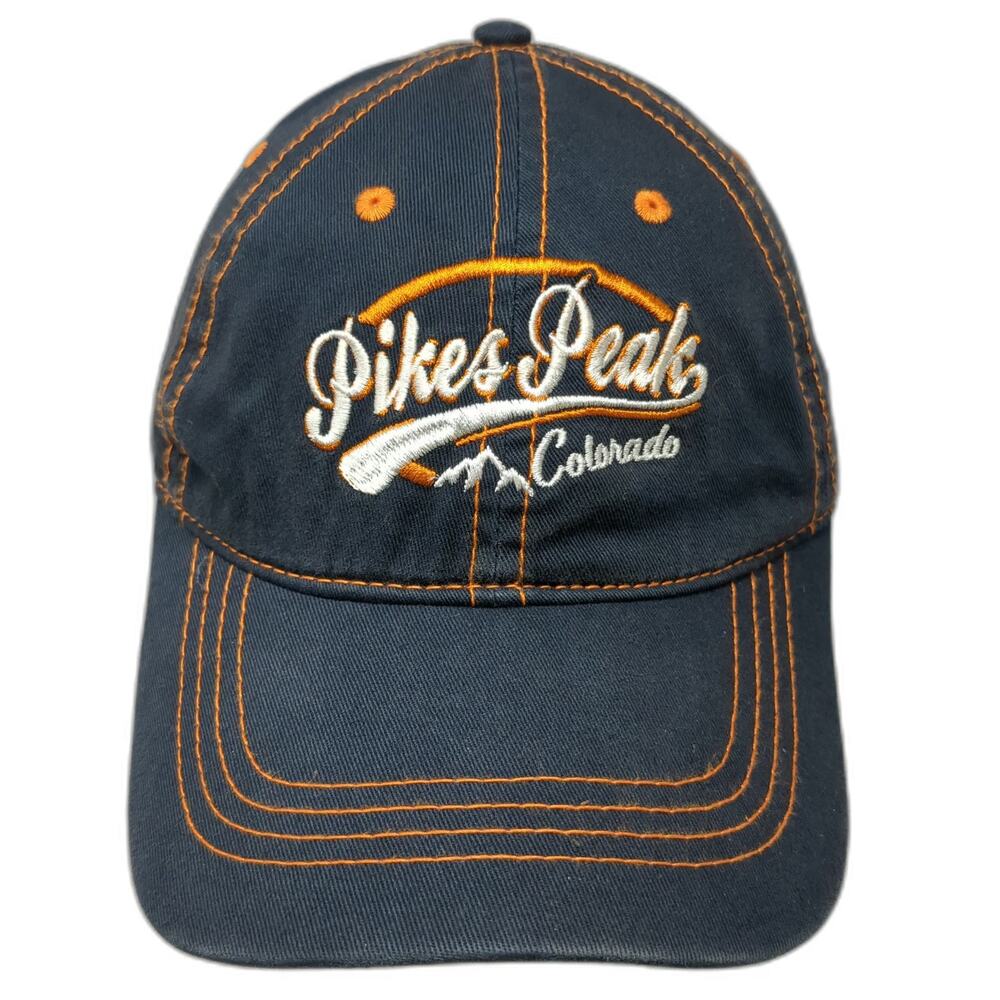 Mountain Baseball Cap Blue OSFM Pikes Peak Colorado Hat Orange Contrast Stitch
